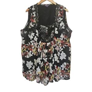 Roaman's Floral Sleeveless Blaxk Blouse Size 24W
